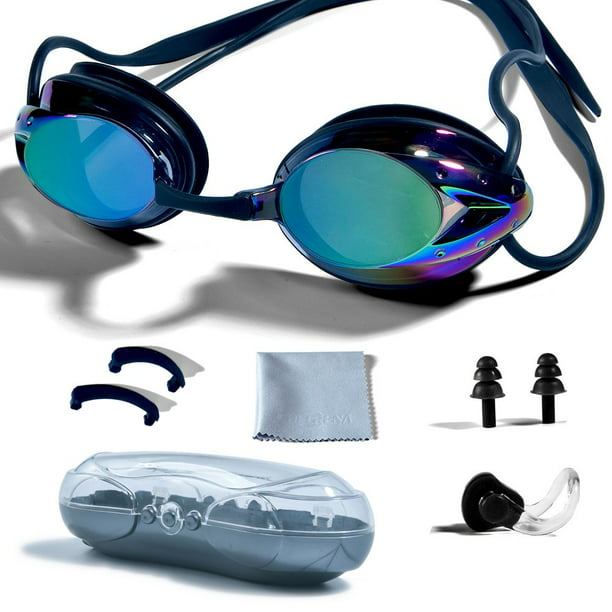 Men Women Swimming Goggles Glasses Non-Fogging UV Protection Nose Clips//Box US